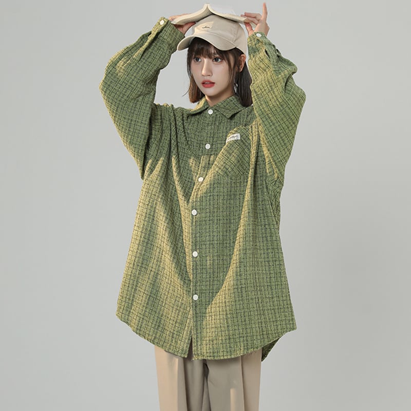 [Fujiman Series]★Shirt★ 4color long sleeve shirt unisex men's casual green beige red