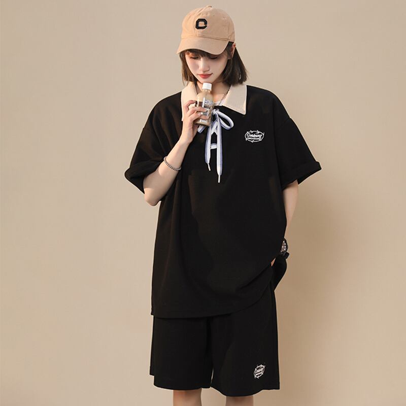 [SENSU Series] ★Set-up★ 2-color POLO shirt + shorts Unisex Men's short sleeve 2-piece set Cartoon