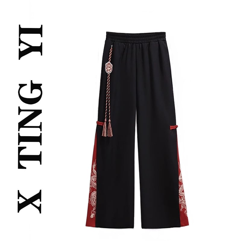 [XTINGYI Series]★China style setup, single item order★ Parka or pants casual embroidery red black