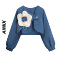 Load image into Gallery viewer, [ANNXstudio series] ★Outer★ Tops Designed Flower Cute Short length Blue Blue
