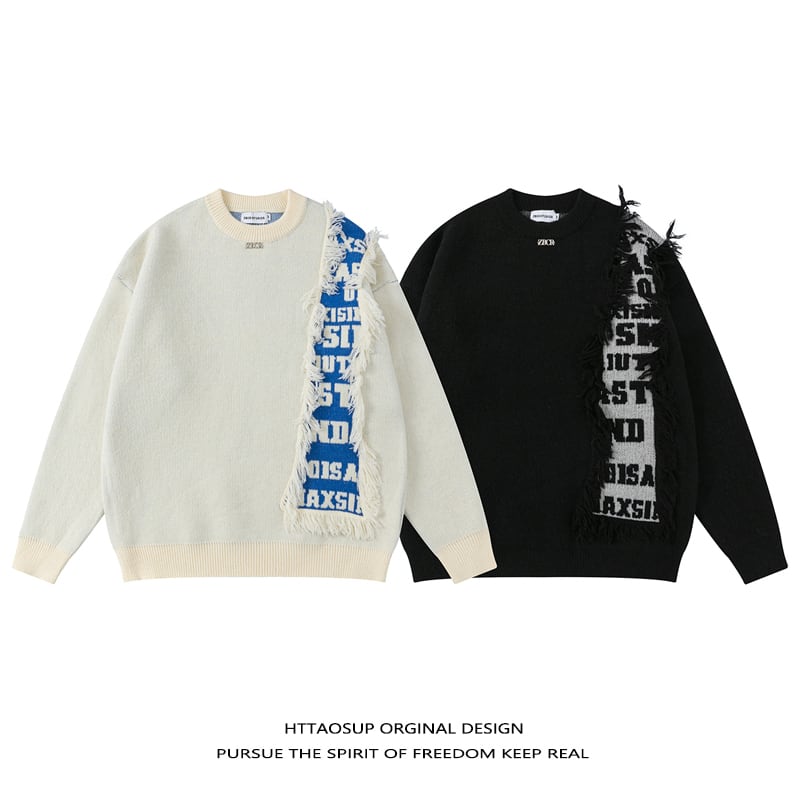 [HTTAOSUP Series]★Sweater★ 2color Tops Unisex Men's Switching Alphabet