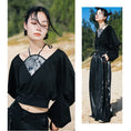 Load image into Gallery viewer, [Big Blue Dragon Series] ★China style tops★ Fake layered, design, slimming, enhances femininity, black, black
