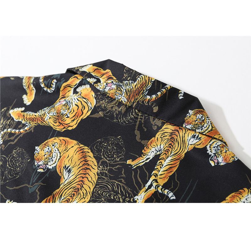 [TIANCAI Series]★Shirt★ Tiger Tiger Pattern Print Unisex Short Sleeve Loose ML XL 2XL Black Black