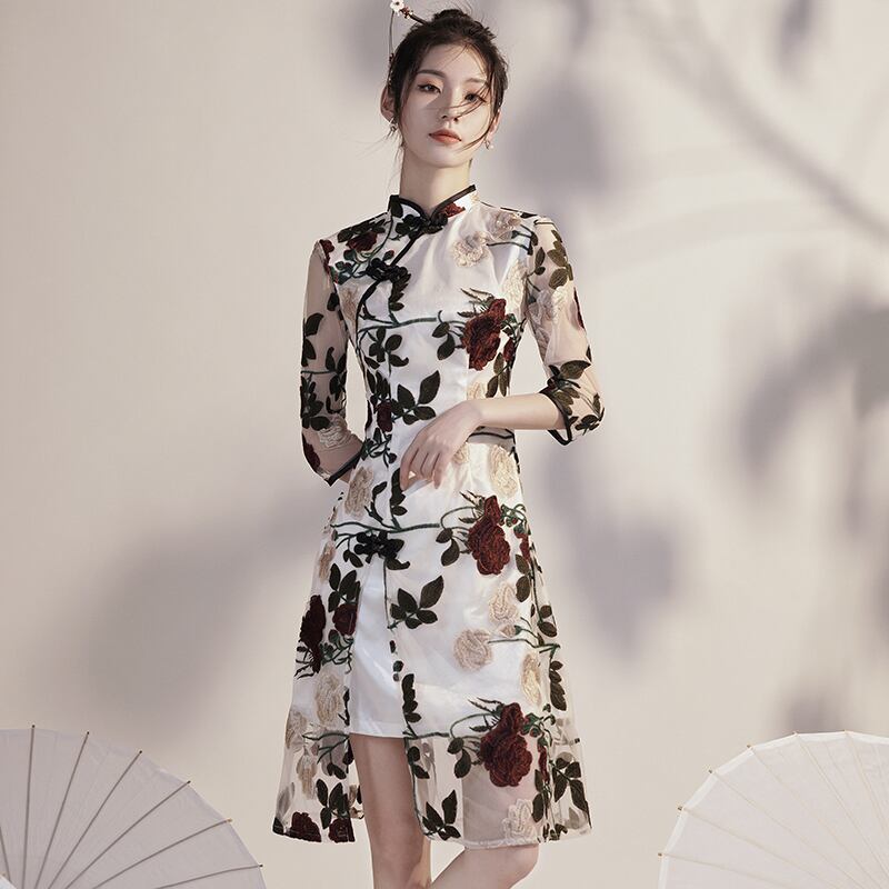 [Hatakashi family series] ★Cheongsam dress★ Coming-of-age ceremony dress Sexy embroidery dress Feminine