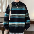 Load image into Gallery viewer, [ZUOFEILI Series] ★Sweater★ 2color Knit Tops Oil Painting Style Horizontal Stripes Striped Pattern Color Unisex Men's
