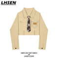 Load image into Gallery viewer, [LHSEN Series]★Shirt with tie★ Long sleeve shirt with chain Short length Check pattern Stylish Yellow
