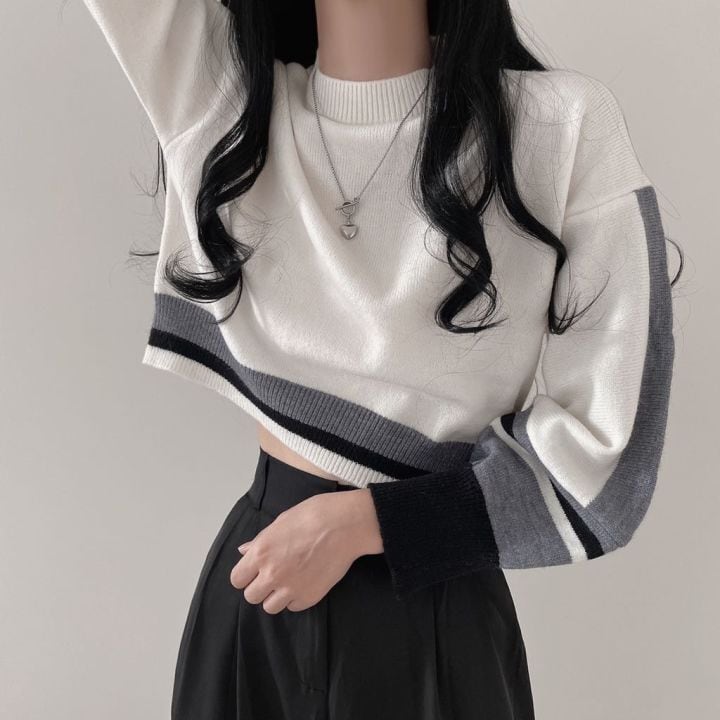 [LIANGLIANG series]★Knit tops★ 3color tops mini length white black gray