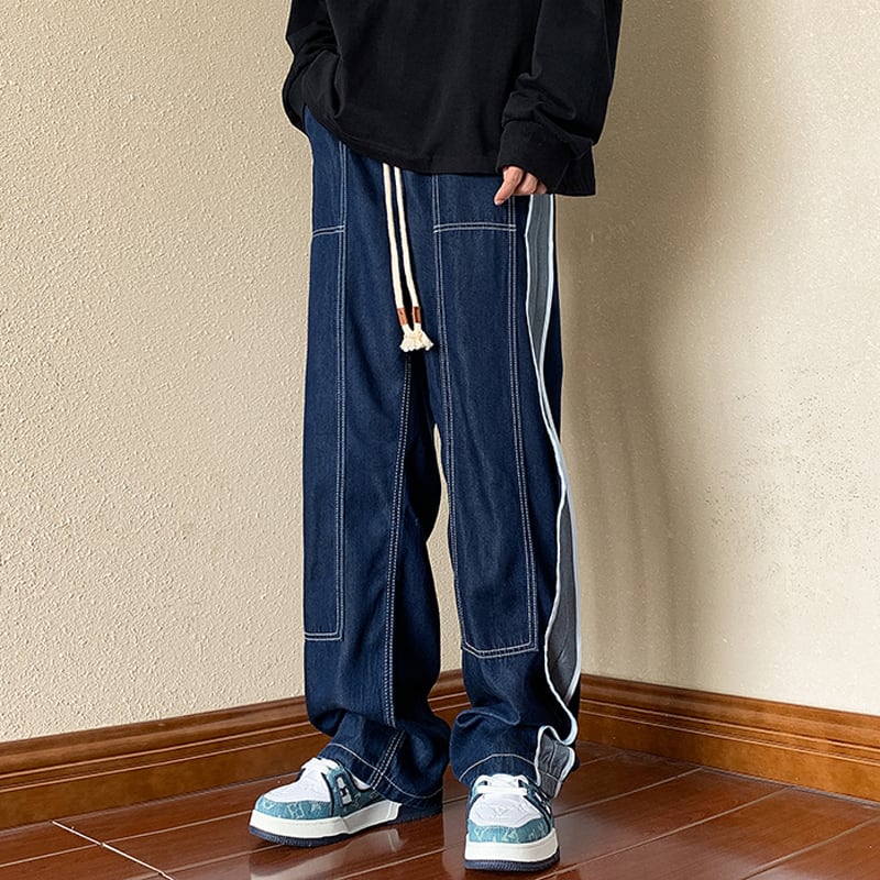 [Men's Series]★Casual pants★ Denim pants bottoms Unisex Men's Color scheme Easy to match Blue Blue