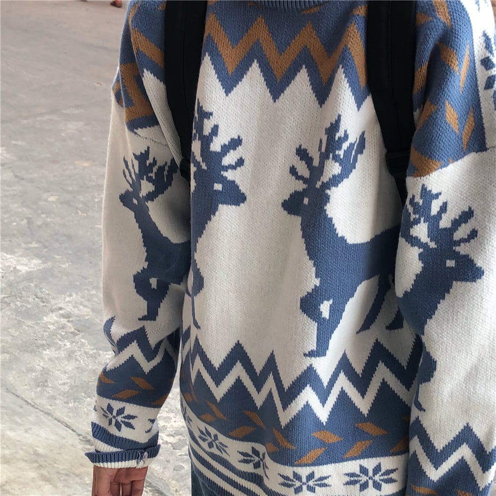 [LUSEN Series]★Sweater★ 2color Knit Tops Christmas New Year Deer Unisex Men's Red Blue