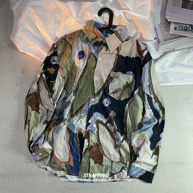 [STRAPPING Series]★Shirt★ Tops Print Casual Unisex Men's ML XL 2XL Spring Clothes Autumn Clothes Thin Chiffon Color Scheme