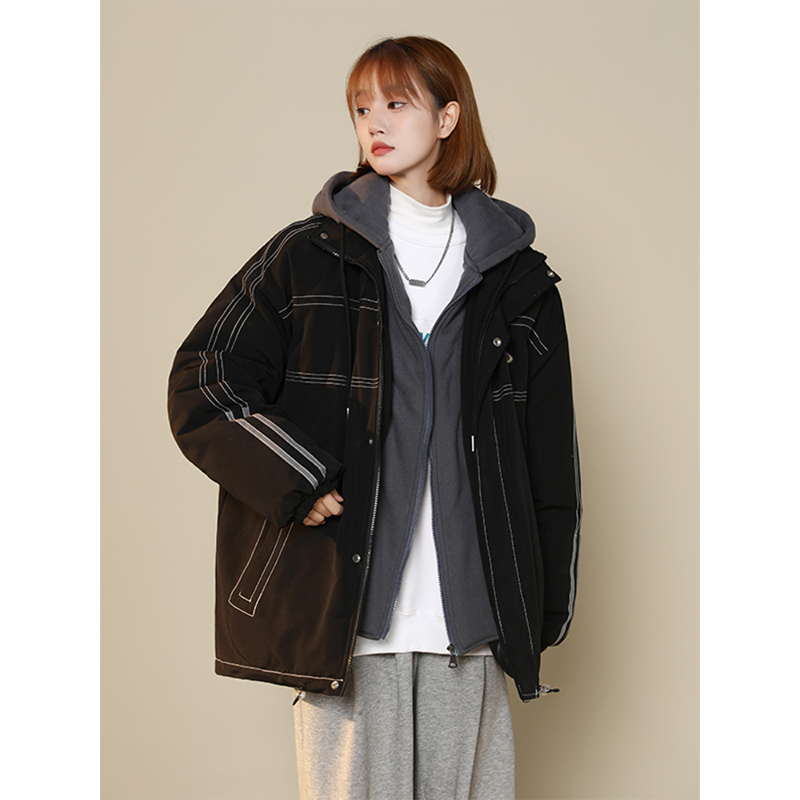 [Suikoishi Series] ★Winter Coat★ Cotton Coat Outerwear 2color Unisex Men's Faux Layered Black Beige