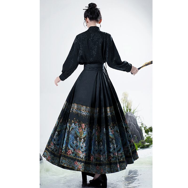 [Lou series]★China style skirt★Maki skirt bottoms Hanfu skirt black black long length