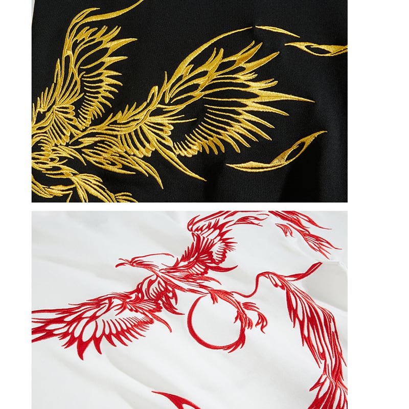 [Machiha clan series]★China style hoodie★ 2color black or white gold phoenix red phoenix embroidery stylish unique unisex men's