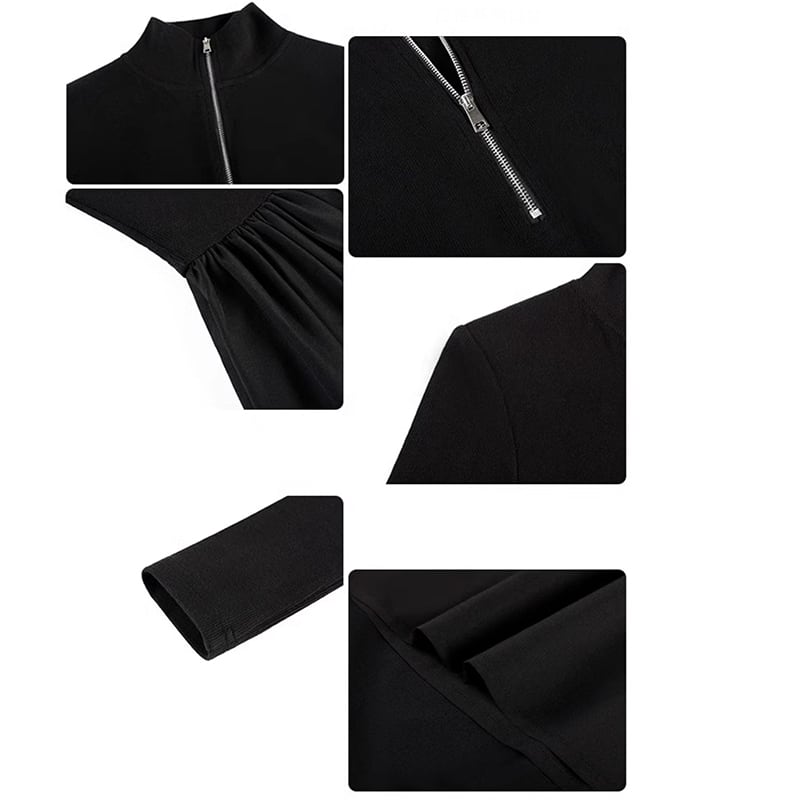 [JIFEI Series] ★Dress★ Switching Simple Long Length Cute Slimming Easy to Match Black Black