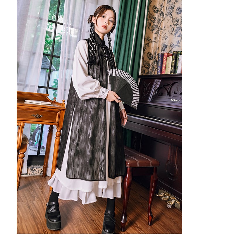 [Kokaisha---Gyounma Series] ★Chinese style setup★ Dress + long vest 2-piece set Cute