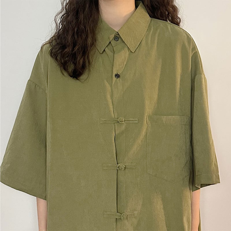 [UATONLINE Series]★China style shirt★ 2color tops China button unisex men's color scheme green black blue