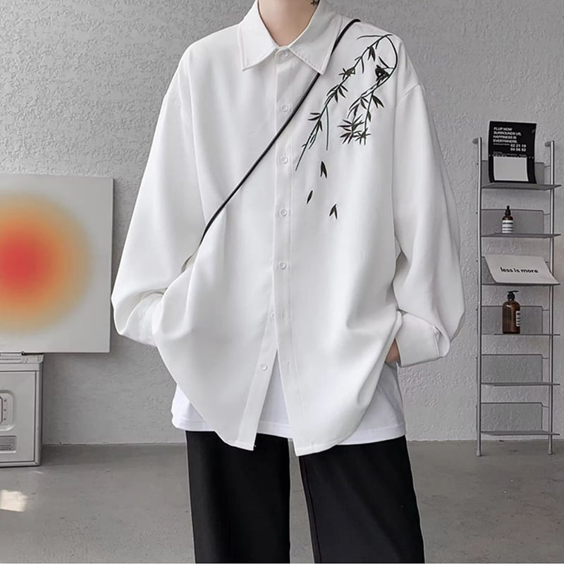 [YOULIN Series]★China style shirt★ 2color embroidery long sleeve bamboo tops unisex men's large size black white