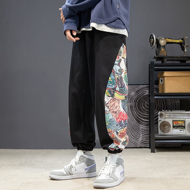 [Small Trouble Series] ★China style pants★ 3color black or beige or orange switching large size unisex