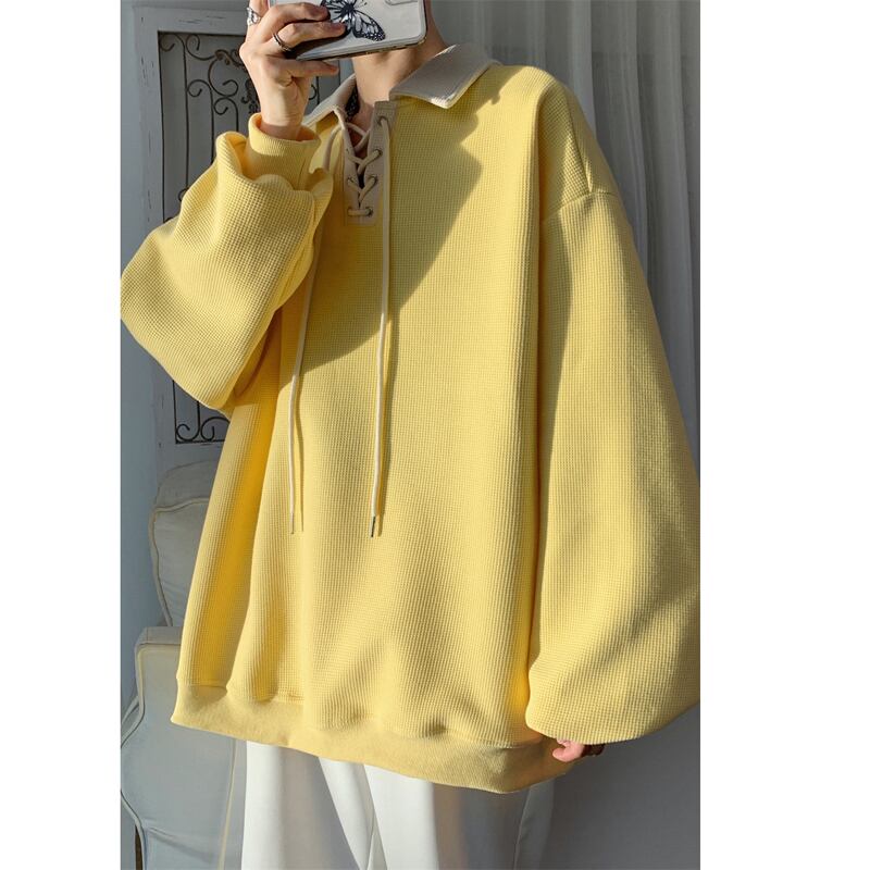 [MANYSTON Series] ★Tops★ 3color POLO neck unisex men's beige yellow coffee color