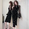 Load image into Gallery viewer, [Eighteen Impression Series]★China Dress★ Velvet Switching Rose Slimming Sexy Black Black SML
