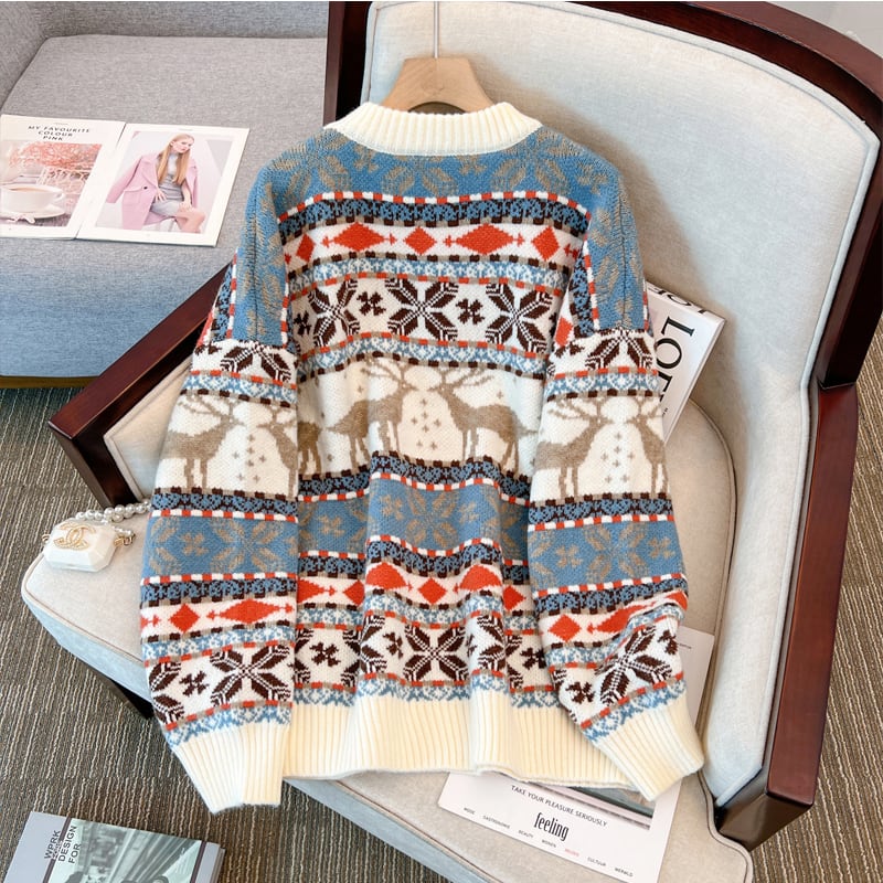 [White Sugar Series]★Sweater★ 2color Christmas Tops Cute Deer Date Apricot Green Autumn/Winter Clothes