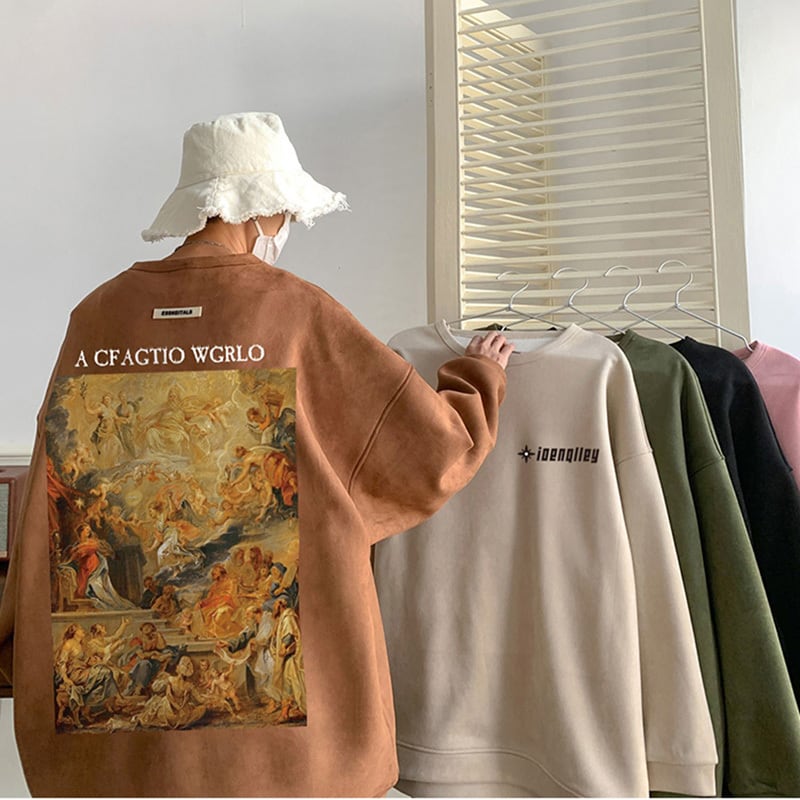 [High Series]★Tops★ 5color Sweatshirt Unisex Men's Oil Painting Style Cute Green Black Beige Brown Pink