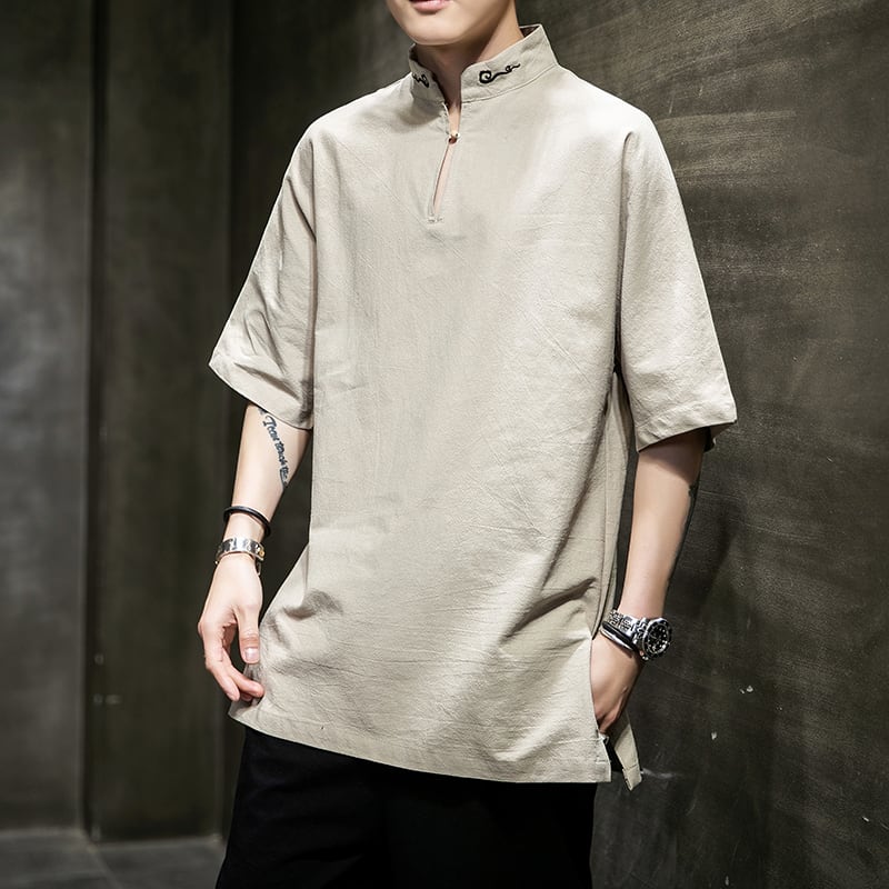 [PINZHI Series] ★China style tops★ Men's 3color T-shirt, large size, navy, black, beige