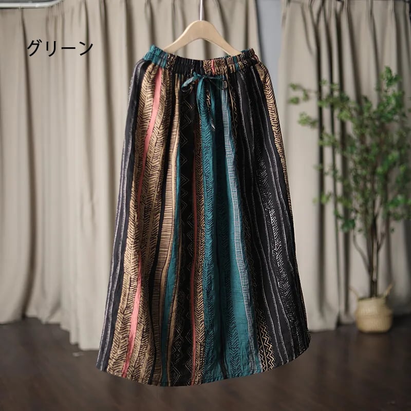 [MIANMA Series]★China style skirt★ 2color bottoms Vertical stripes Ethnic style Easy to match Elastic waist