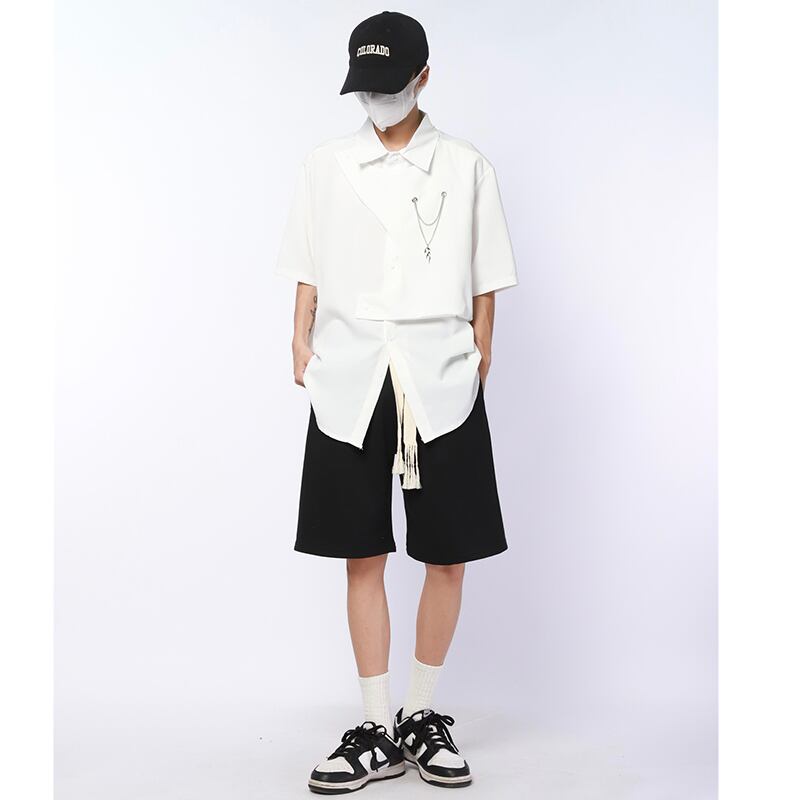 [MGJM Series]★Shirt★ 2color Tops Short Sleeve Shirt Unisex Men's ML XL Designed Black White