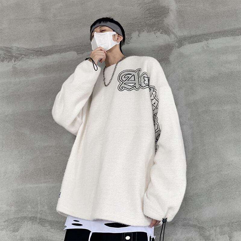 [YOULIN Series]★Sweater★ 2color Tops Casual Unisex Men's Alphabet Black White