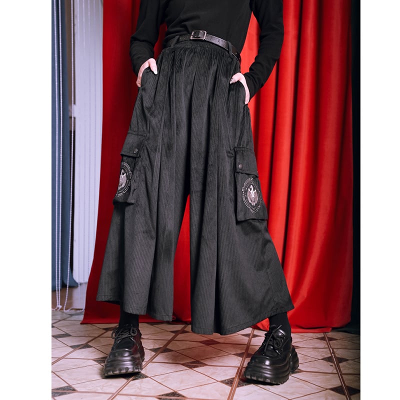 [Ancient Monster---Gold Series]★China style pants★Bottoms Gaucho pants nine-quarter length corduroy black