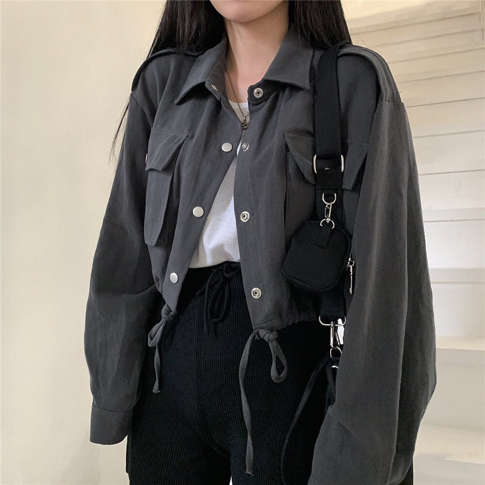 [XIXI Series]★Jacket★ 2color Outer Short Length Simple Dark Gray White SML XL