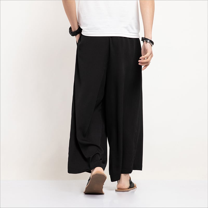 [Small Trouble Series]★China Style Pants★ 3color Large Size Wide Pants Unisex Men's Black Blue Plain