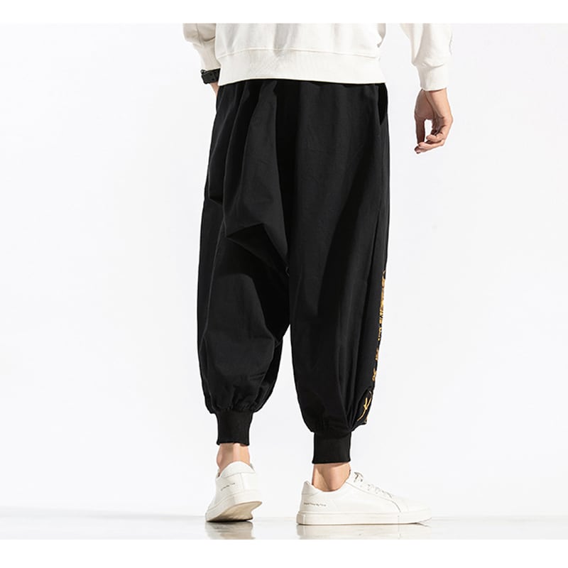 [PINZHI Series]★China style pants★Casual pants Letter pattern Large size Black Black Black Black