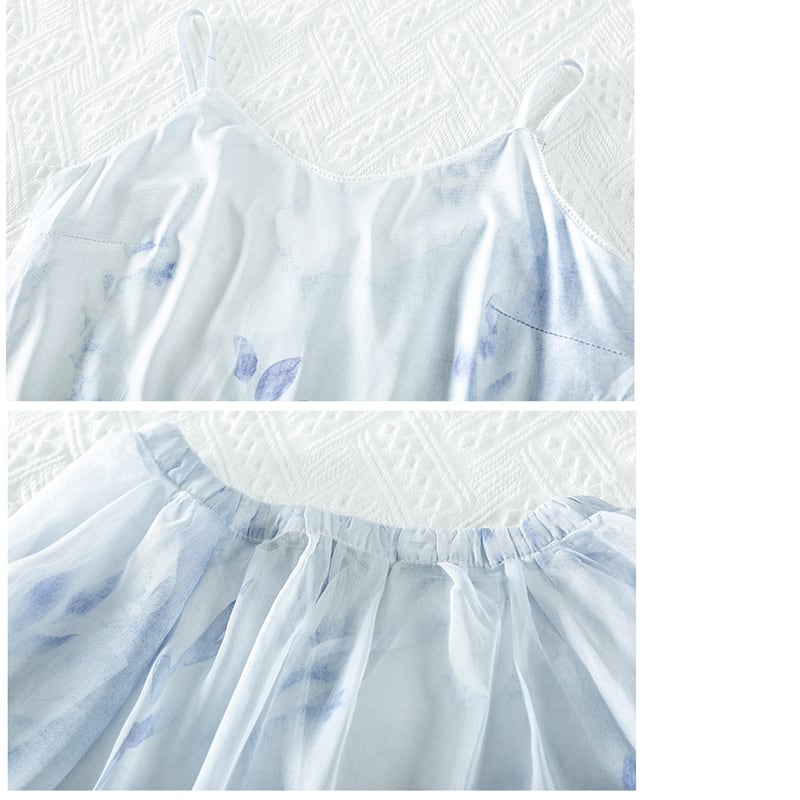 [Hakushu Series] ★2-piece dress set★ Hanging dress + long sleeve dress + chiffon Blue Blue Cute