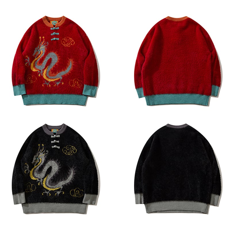 [Feel lonely series]★China style sweater★ 3color knit tops dragon dragon crest unisex men's new year