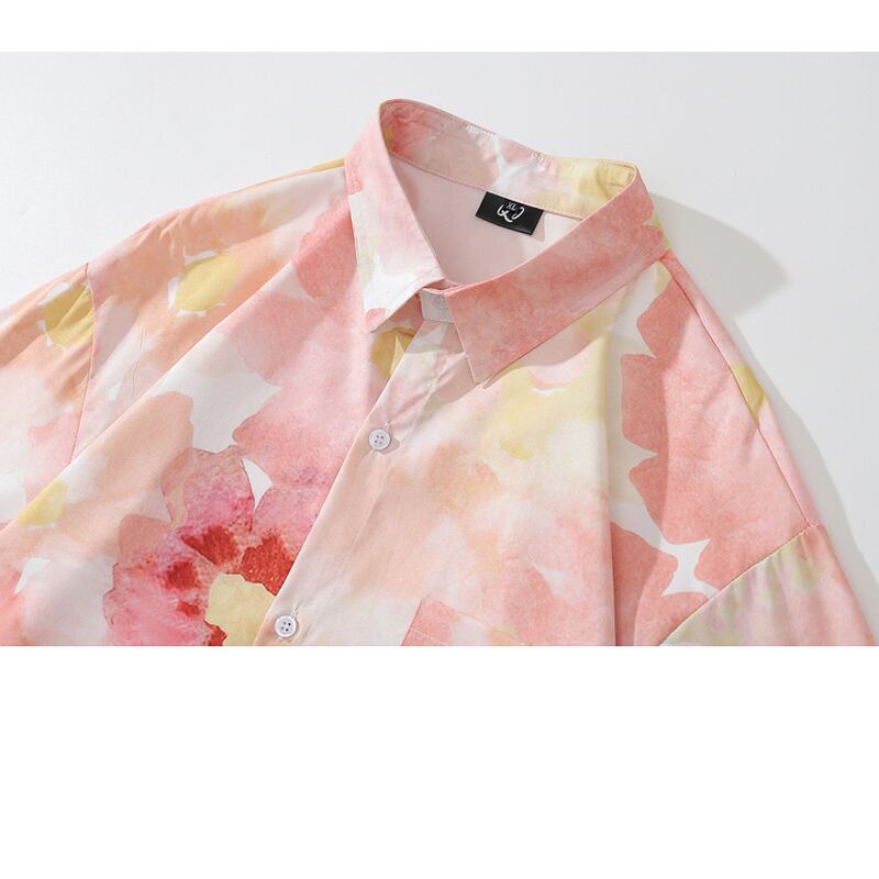 [MOISHE TIDE Series]★Oil Painting Style Shirt★ Tops Long Sleeve Shirt Spring/Summer ML XL 2XL Unisex Men's Pink