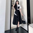 Load image into Gallery viewer, [PANGSAO series]★Shirt dress★ Long length irregular color scheme commuting date office lady large size black black
