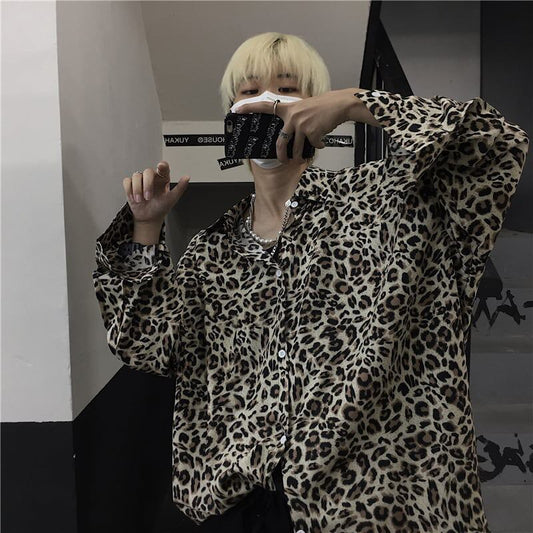 [Mapogo Series] ★Retro Shirt★ Leopard Print Tops Harajuku Style Fashion Easy to Match Couple Clothes