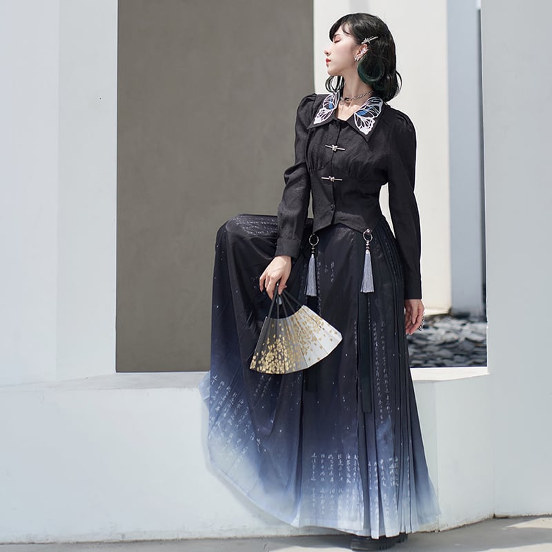 [Qingtang --- Long Sangshi Series]★China style skirt★Bottoms Letter pattern Hanfu skirt Easy to match