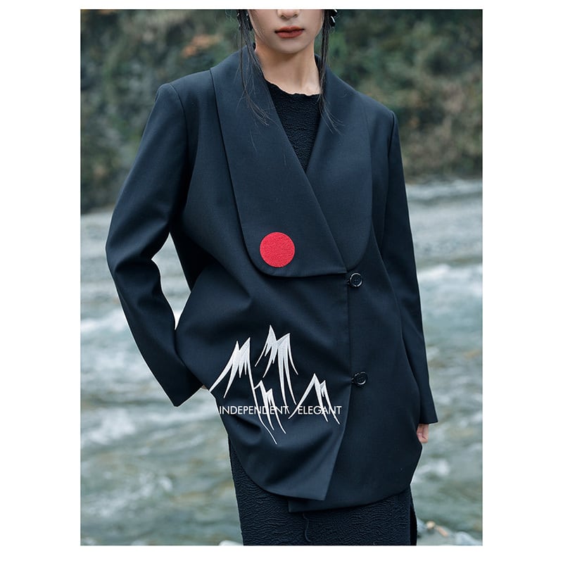 [Big Blue Dragon Series] ★China style coat★ Loose outerwear, embroidered, retro, easy to match, black, black