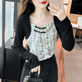 Load image into Gallery viewer, [Women's University 18 Series]★China-style T-shirt★China-style tops, long sleeves, letter pattern, fake layered, black
