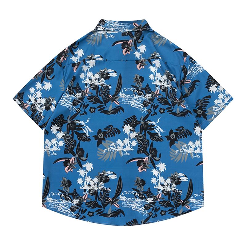 [TRAVEL ISSUANCE Series] ★Short Sleeve Shirt★ Hawaii Aloha Shirt Print Unisex Men's Blue Cool