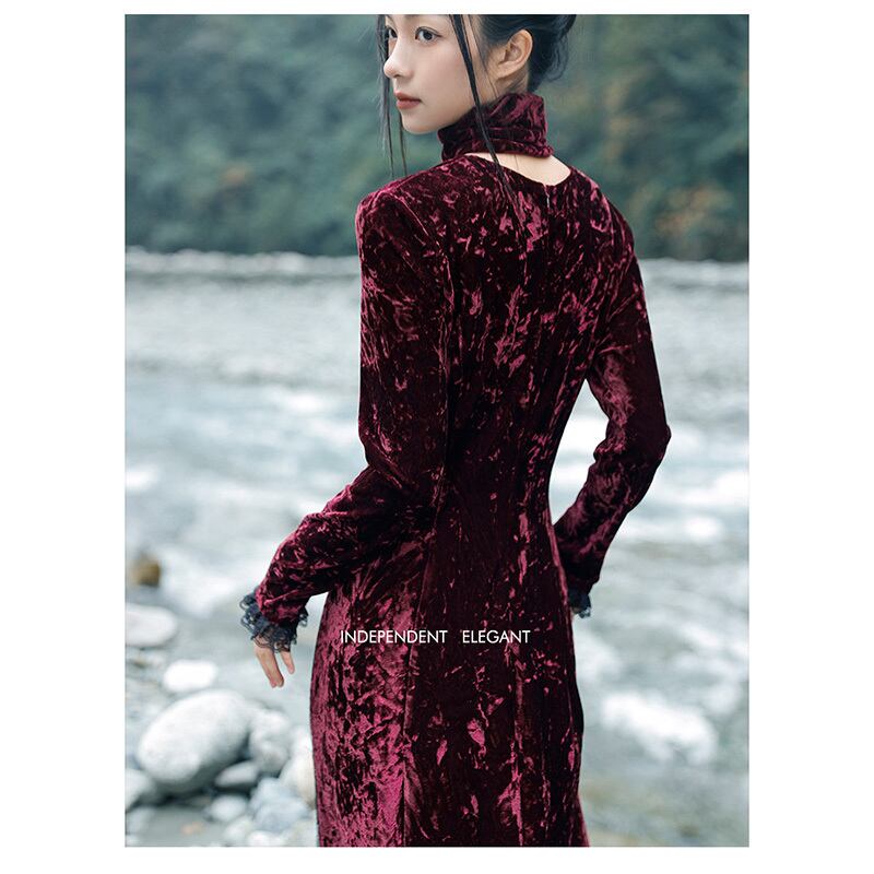 [Daiseiryusu Series] ★China style dress★ Long length velvet wine red red original retro