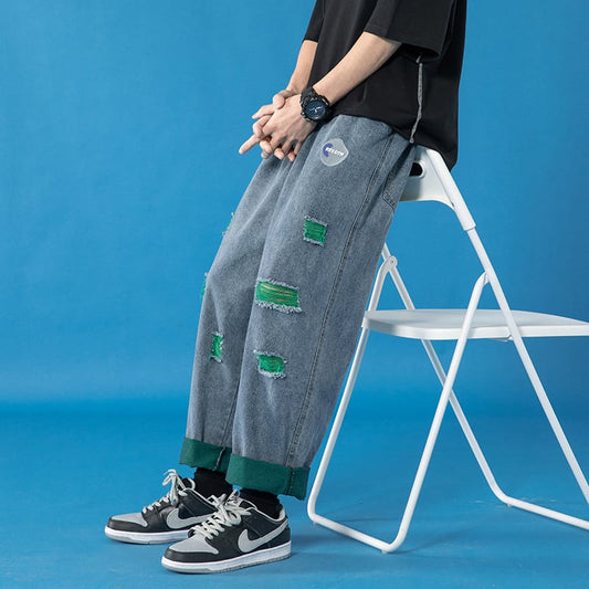 [XUNJIA series]★Denim pants★ 2color bottoms pants unisex men's large size color scheme black blue