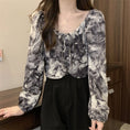 Load image into Gallery viewer, [SANMUZI Series] ★Tops★ 3 Colors Floral Tops Blouse Mini Length Cute Spring Clothes Unique Black Gray Blue
