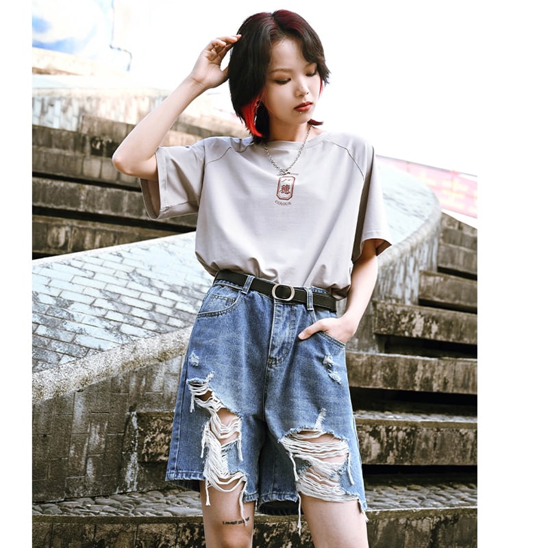 [Kokaisha---Renketsu Rules Series]★China style trousers★Shorts, half-length, denim, fashion, blue, blue