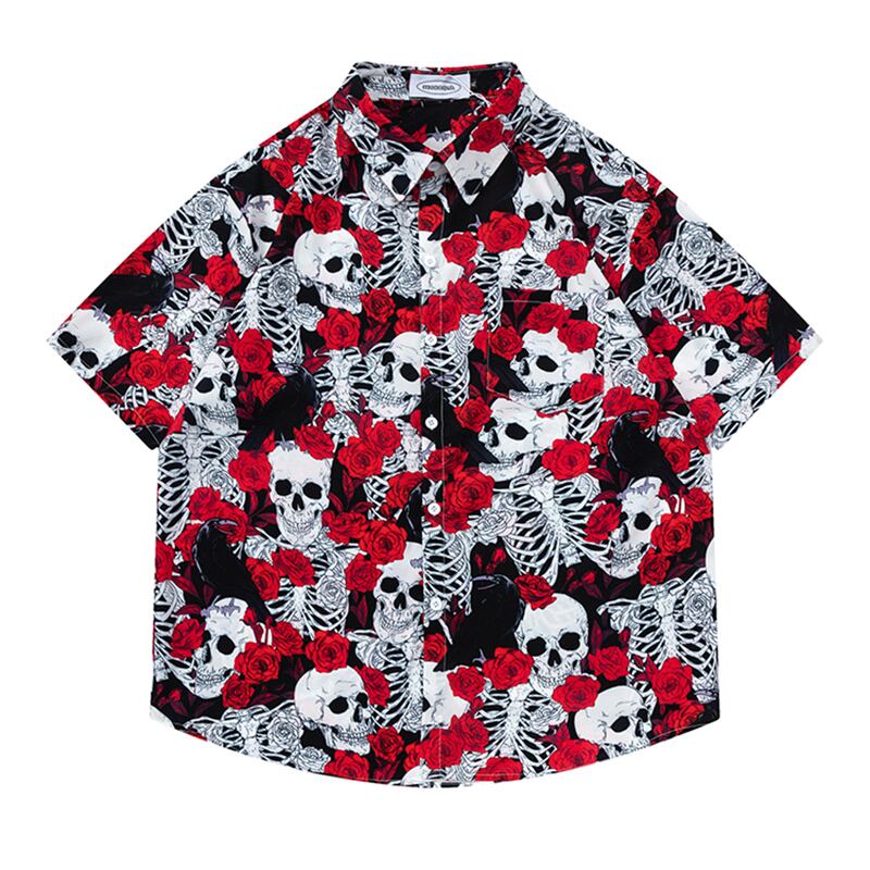 [TRAVEL ISSUANCE Series]★Shirt★ Hawaii Aloha Shirt Floral Pattern Unisex Men's Seaside Short Sleeve Skull