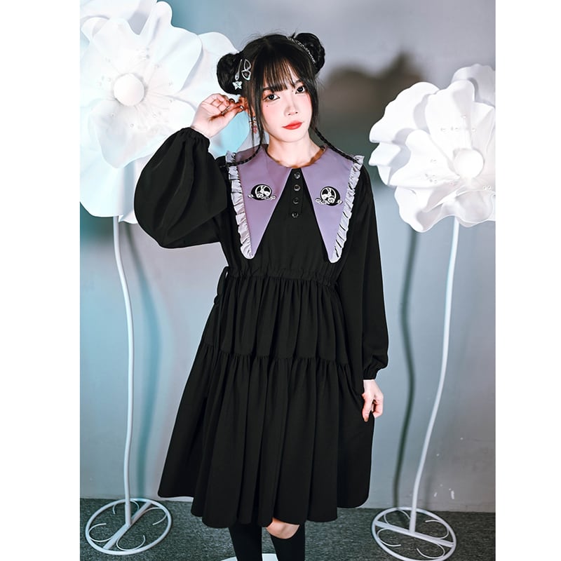 [Old Monster --- Rabbit Series] ★Chinese style dress★ Embroidery cute rabbit original black black cute SML