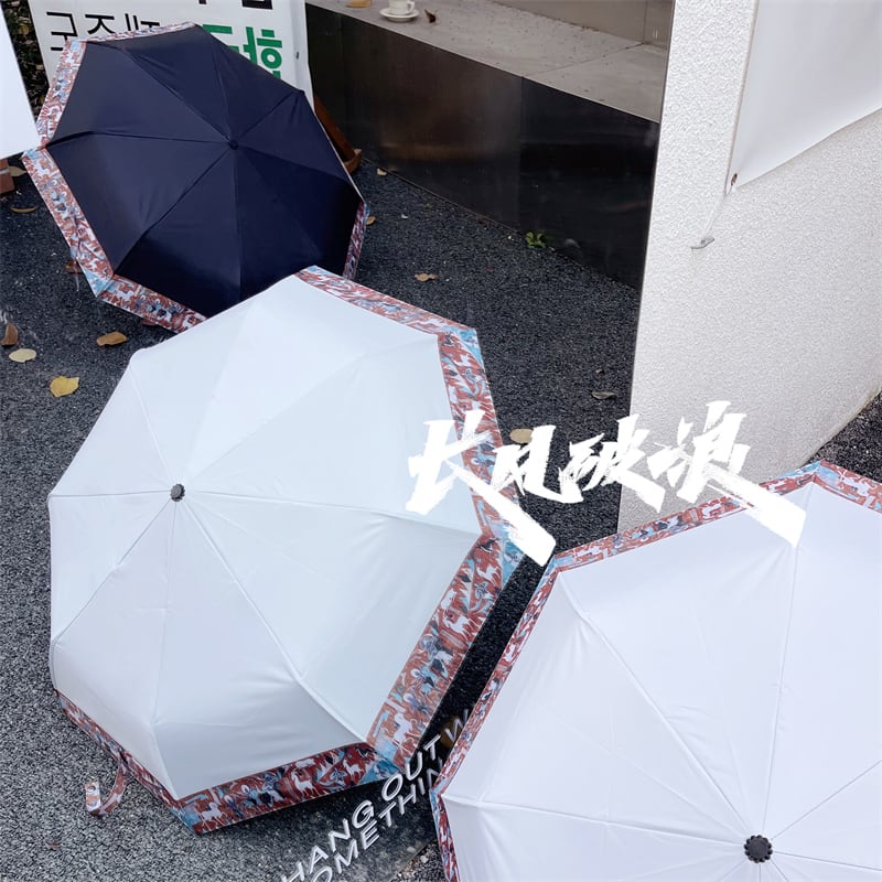 [Hin Umbrella STUDIO Series] ★China style umbrella★ Rainy &amp; sunny 2color 8 ribs dual use tri-fold umbrella manual &amp; jump rainy season rainproof soup oil painting style sun protection deer